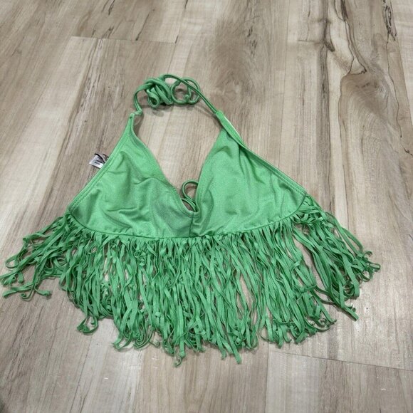 Women’s Luli Fama Swim Fringe Top Bikini Size Medium M Green Hot Cute Summer‎ - Picture 2 of 7